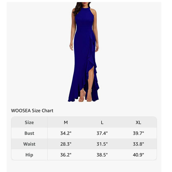 Woosea Royal Blue Mermaid Dress Large Maxi Bodycan High Neck Front Slit Halter - Picture 7 of 10
